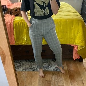 Plaid elastic high waist pants